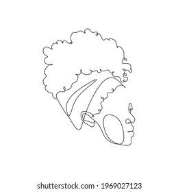 Curly Hair Woman Line Art Drawing Vector. Abstract Minimalist Female Afro American Portrait 