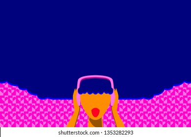 curly hair woman listen music in happy time