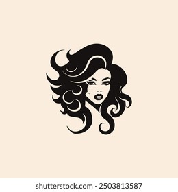 Curly hair woman logo, aesthetics