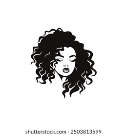 Curly hair woman logo, aesthetics