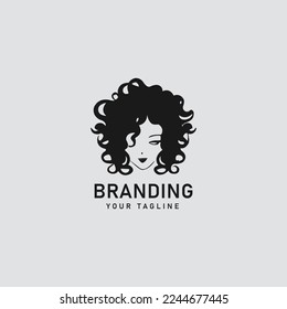 Curly Hair Woman Logo Design Template