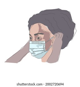 Curly Hair Woman Wear a Medical Mask