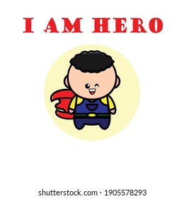 Curly haired boy character illustration design to be a hero