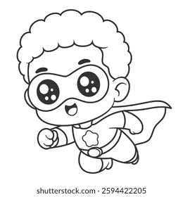 Curly haired kids become superheroes, for coloring