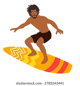 curly haired man balancing on surfboard riding ocean wave