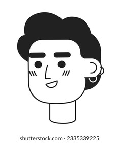Curly haired man with earrings monochrome flat linear character head. Editable outline hand drawn human face icon. Successful entrepreneur. 2D cartoon spot vector avatar illustration for animation
