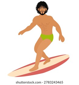 curly haired man riding wave on pink surfboard ocean
