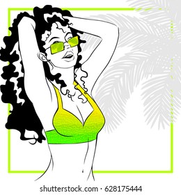 Curly haired woman in bikini (eps10);