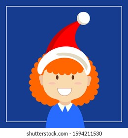 The curly haired woman wearing the Santa Claus hat is smiling broadly