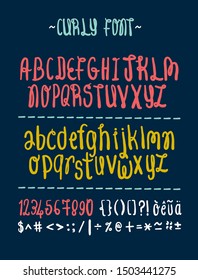 Curly Hand Written Font Upper Case Lower Case & Characters