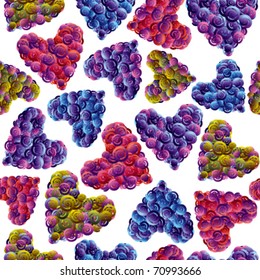Curly hearts seamless pattern. Multicolored hearts created of curly elements. Vector background