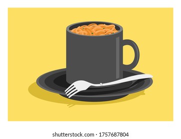 Curly instant noodle in a cup. Simple flat illustration