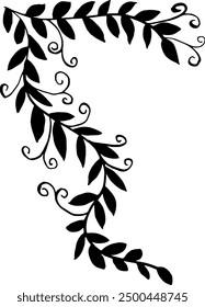 Curly ivy black silhouette. Hand drawing. Vector illustration.