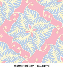 Curly leaves seamless pattern. Mandala like repeating design in soft trendy colors. Vector illustration.