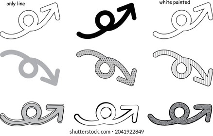 Curly line arrow monotone variation set