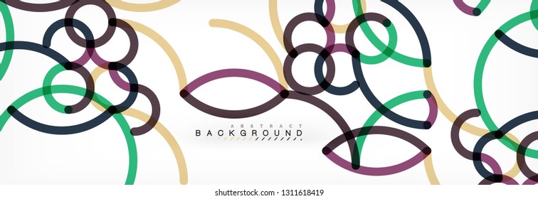 Curly lines abstract background, color overlapping linear texture, vector illustration