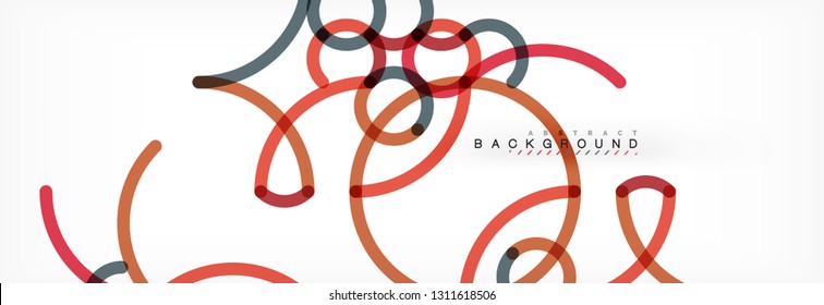 Curly lines abstract background, color overlapping linear texture, vector illustration