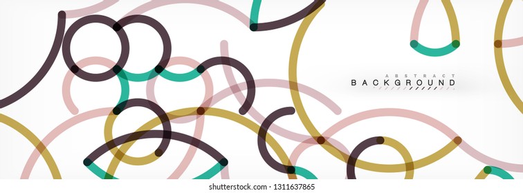 Curly lines abstract background, color overlapping linear texture, vector illustration