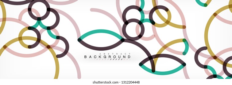 Curly lines abstract background, color overlapping linear texture, vector illustration
