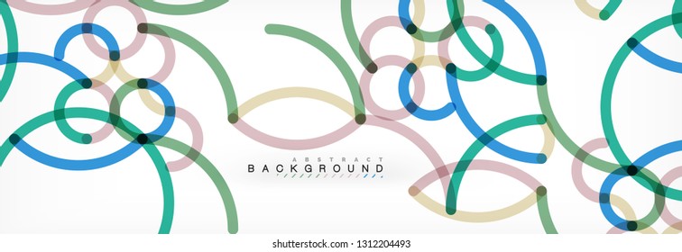 Curly lines abstract background, color overlapping linear texture, vector illustration