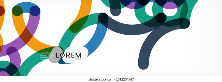 Curly lines abstract background, color overlapping linear texture, vector illustration
