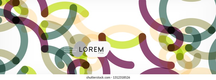 Curly lines abstract background, color overlapping linear texture, vector illustration