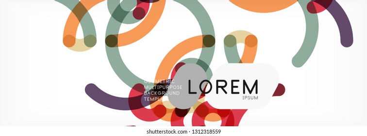 Curly lines abstract background, color overlapping linear texture, vector illustration