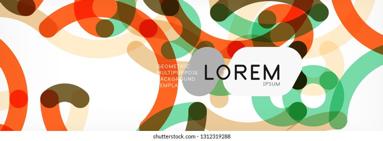 Curly lines abstract background, color overlapping linear texture, vector illustration