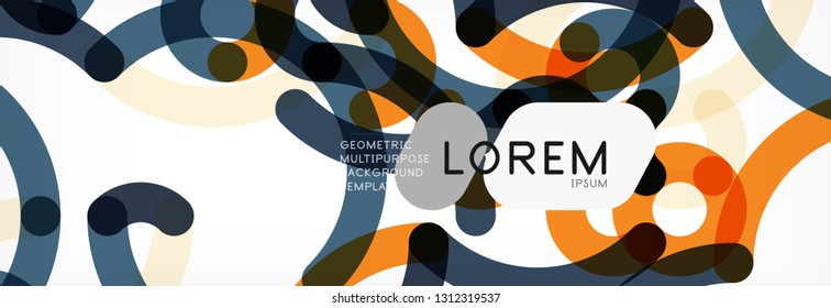 Curly lines abstract background, color overlapping linear texture, vector illustration