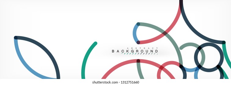 Curly lines abstract background, color overlapping linear texture, vector illustration