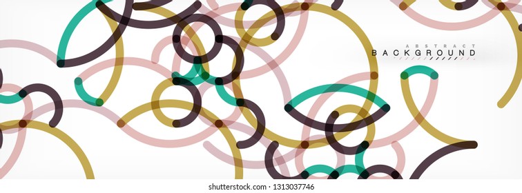 Curly lines abstract background, color overlapping linear texture, vector illustration