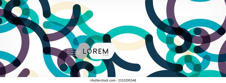 Curly lines abstract background, color overlapping linear texture, vector illustration