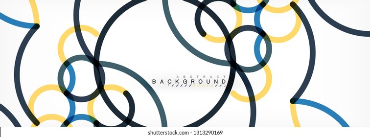 Curly lines abstract background, color overlapping linear texture, vector illustration