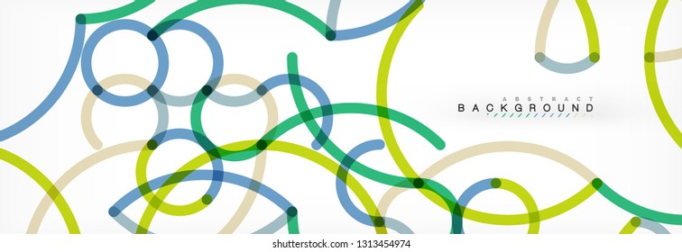 Curly lines abstract background, color overlapping linear texture, vector illustration