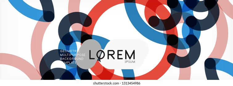 Curly lines abstract background, color overlapping linear texture, vector illustration