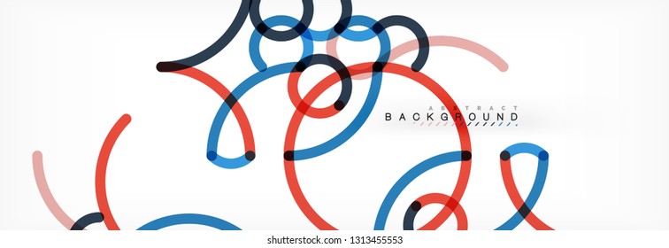 Curly lines abstract background, color overlapping linear texture, vector illustration