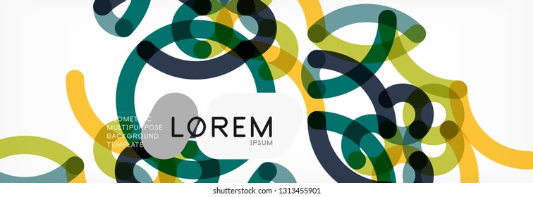 Curly lines abstract background, color overlapping linear texture, vector illustration