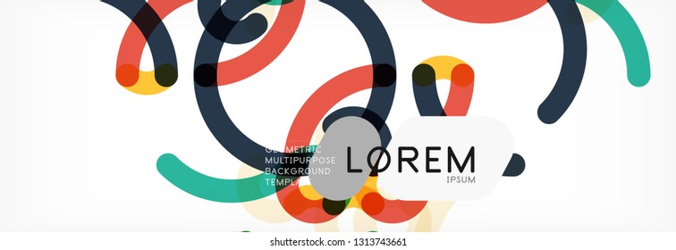 Curly lines abstract background, color overlapping linear texture, vector illustration