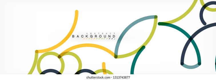 Curly lines abstract background, color overlapping linear texture, vector illustration