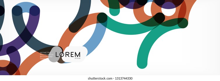 Curly lines abstract background, color overlapping linear texture, vector illustration