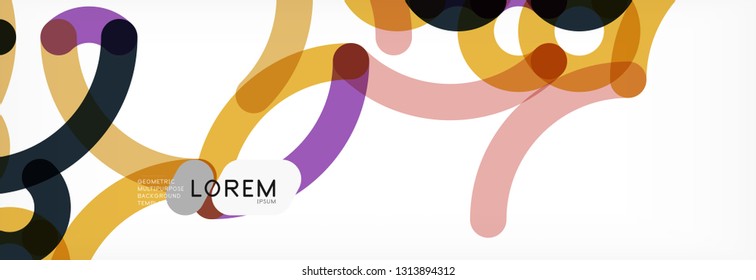 Curly lines abstract background, color overlapping linear texture, vector illustration