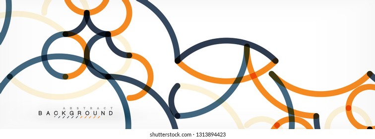 Curly lines abstract background, color overlapping linear texture, vector illustration