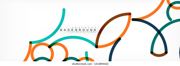 Curly lines abstract background, color overlapping linear texture, vector illustration