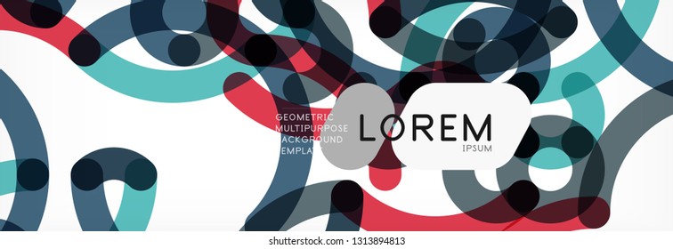 Curly-Linien abstrakter Hintergrund, farbüberlappende lineare Textur, Vektorgrafik