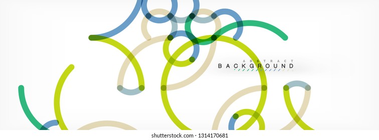 Curly lines abstract background, color overlapping linear texture, vector illustration