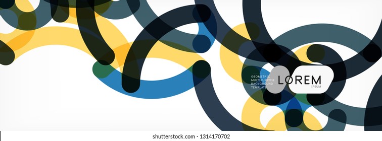 Curly lines abstract background, color overlapping linear texture, vector illustration