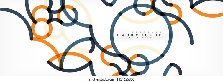 Curly lines abstract background, color overlapping linear texture, vector illustration