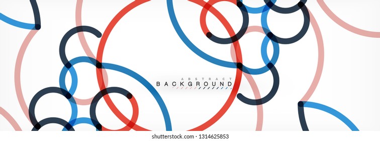 Curly lines abstract background, color overlapping linear texture, vector illustration