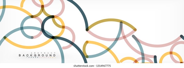 Curly-Linien abstrakter Hintergrund, farbüberlappende lineare Textur, Vektorgrafik