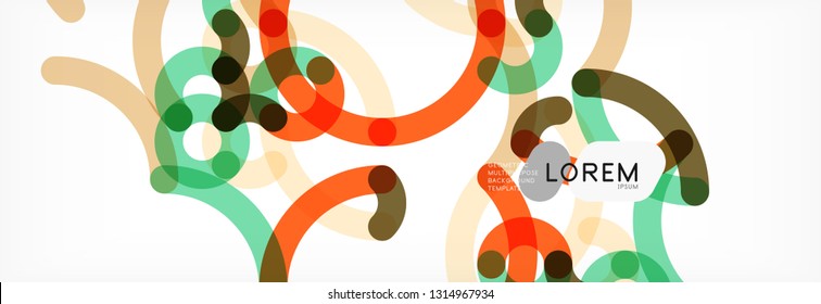 Curly lines abstract background, color overlapping linear texture, vector illustration